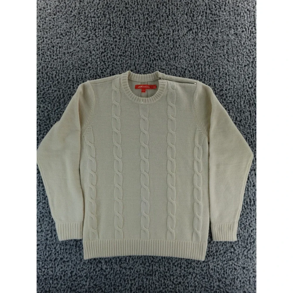 JACK THREADS Cream Cable Knit Crewneck Sweater Size Small Zipper Detail